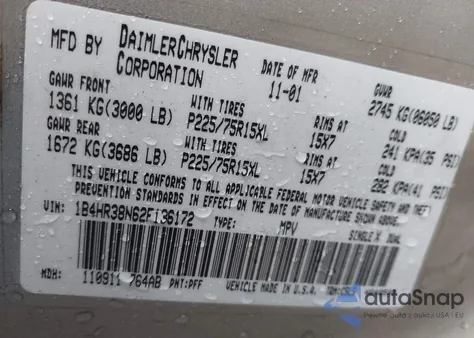 2002 Dodge Durango Sport from USA, damaged, VIN 1B4HR38N62F136172